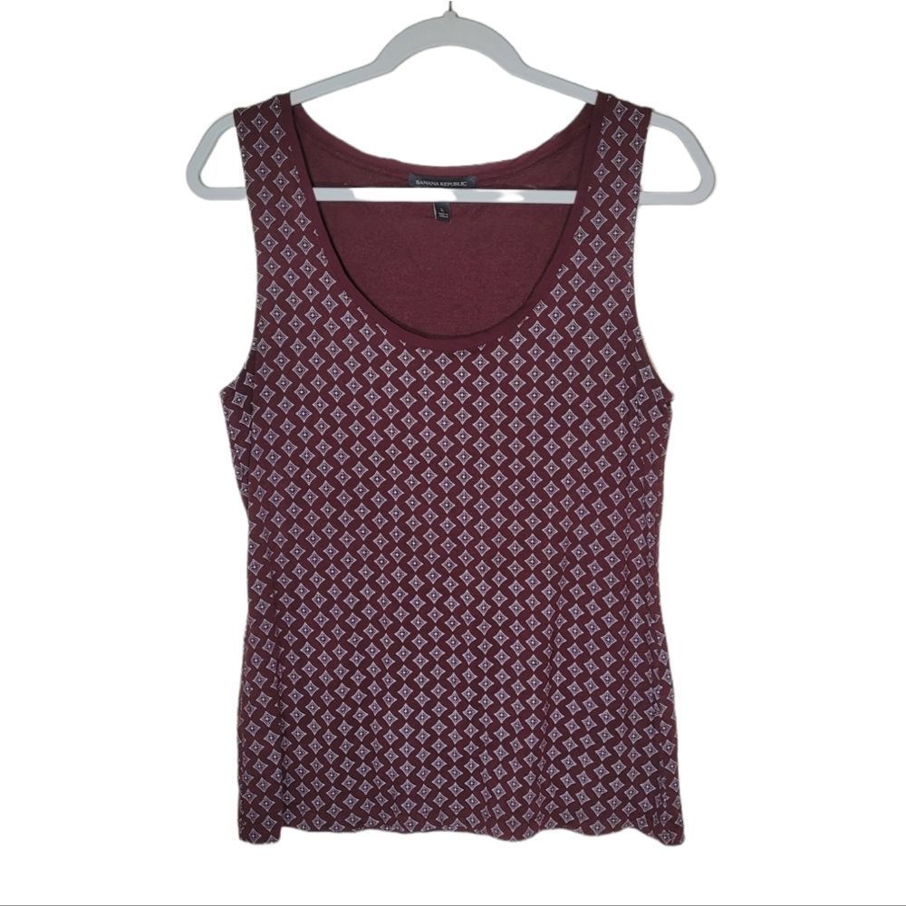 Banana Republic Women's Sleeveless Geometric Print Brown Tee Top Size L